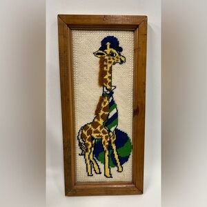 Vintage‎ Framed Needlepoint Giraffe 13” x 6”